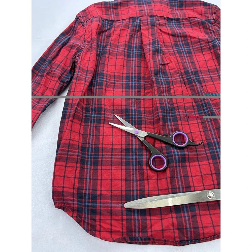 Ralph Lauren Boys Size 5 Red Navy Plaid Button Down Shirt 100% Cotton